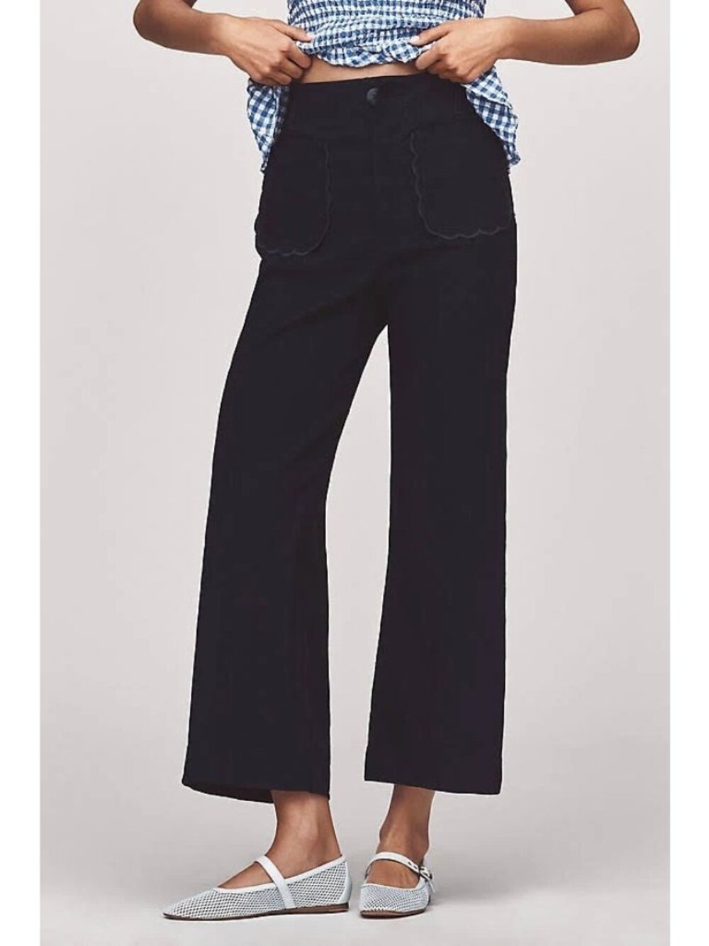 Anthropologie Maeve Colette Wide Leg Pants Scalloped Pocket Womens 27 W Blue